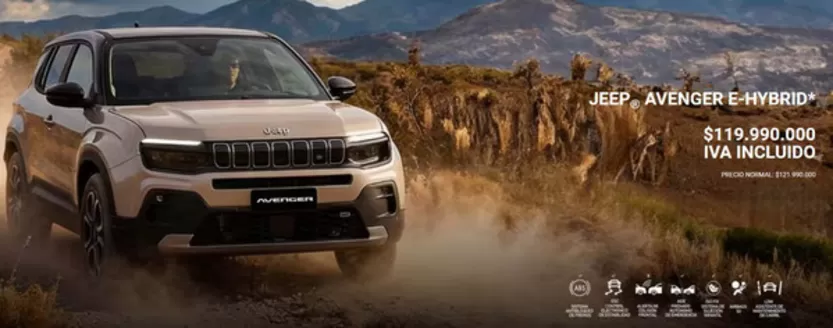Catálogo Jeep en Alcalá | Jeep Avenger e-Hybrid $119.990.000* IVA incluido | 2026-01-27T00:00:00.000Z - 2026-06-30T00:00:00.000Z