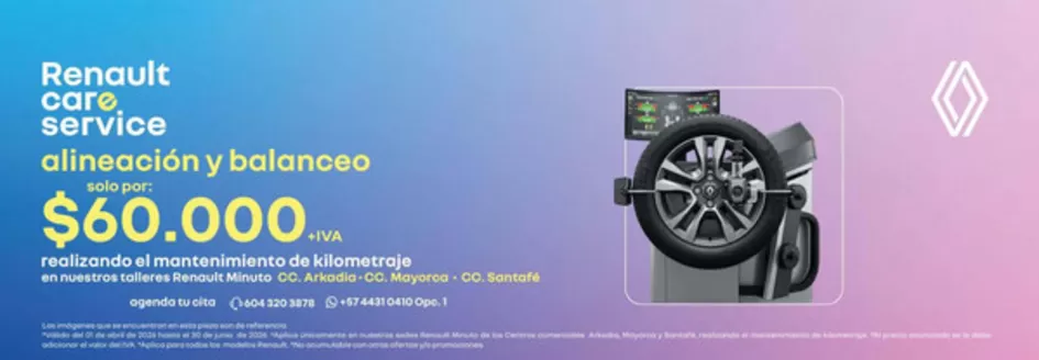 Catálogo Caribe Motor en Turbo | Renault care service alineación y balanceo solo por: $60.000 +IVA | 2026-04-10T00:00:00.000Z - 2026-06-30T00:00:00.000Z