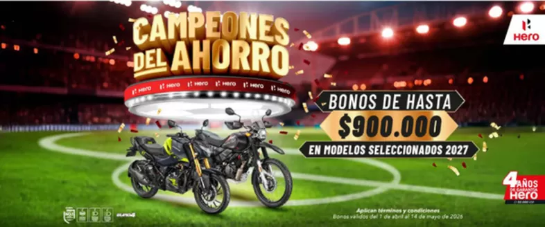 Catálogo Hero Motos en Alcalá | Bonos de Hasta $900.000 | 2026-04-10T00:00:00.000Z - 2026-05-15T00:00:00.000Z